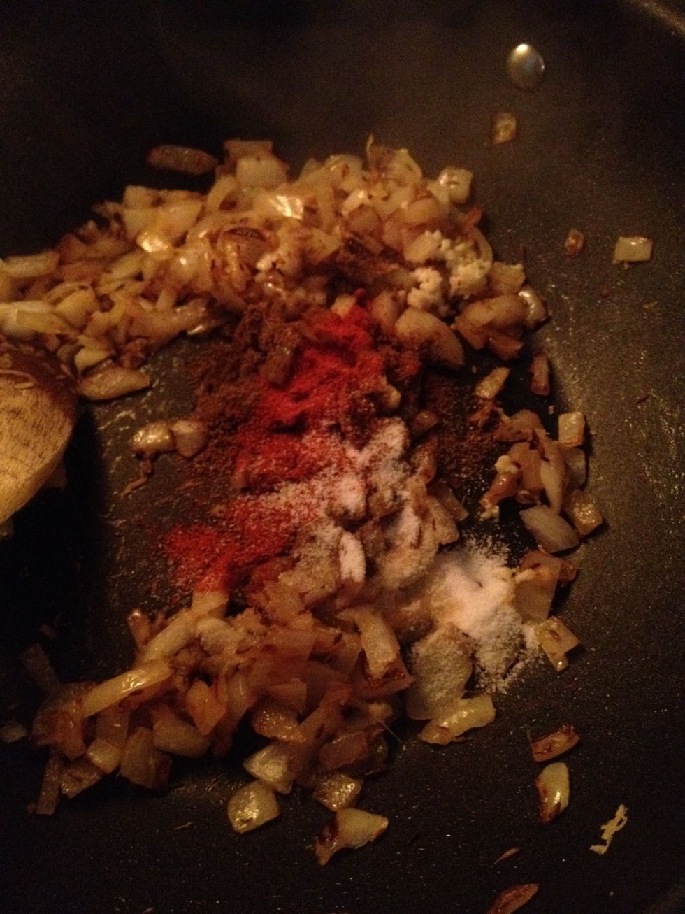 Add garam masala, chilli powder, some black cracked pepper if you wish, and salt. I generally tend to make things a bit spicy, so feel free to tone down the chilli and salt to taste.