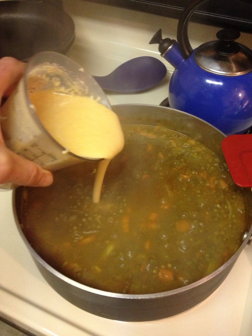 Add garbanzo puree to soup after 30 minutes.