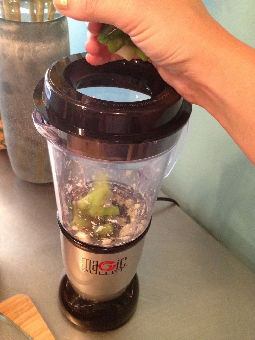 add garlic and green onions to food processor and give it a nice pulse.
