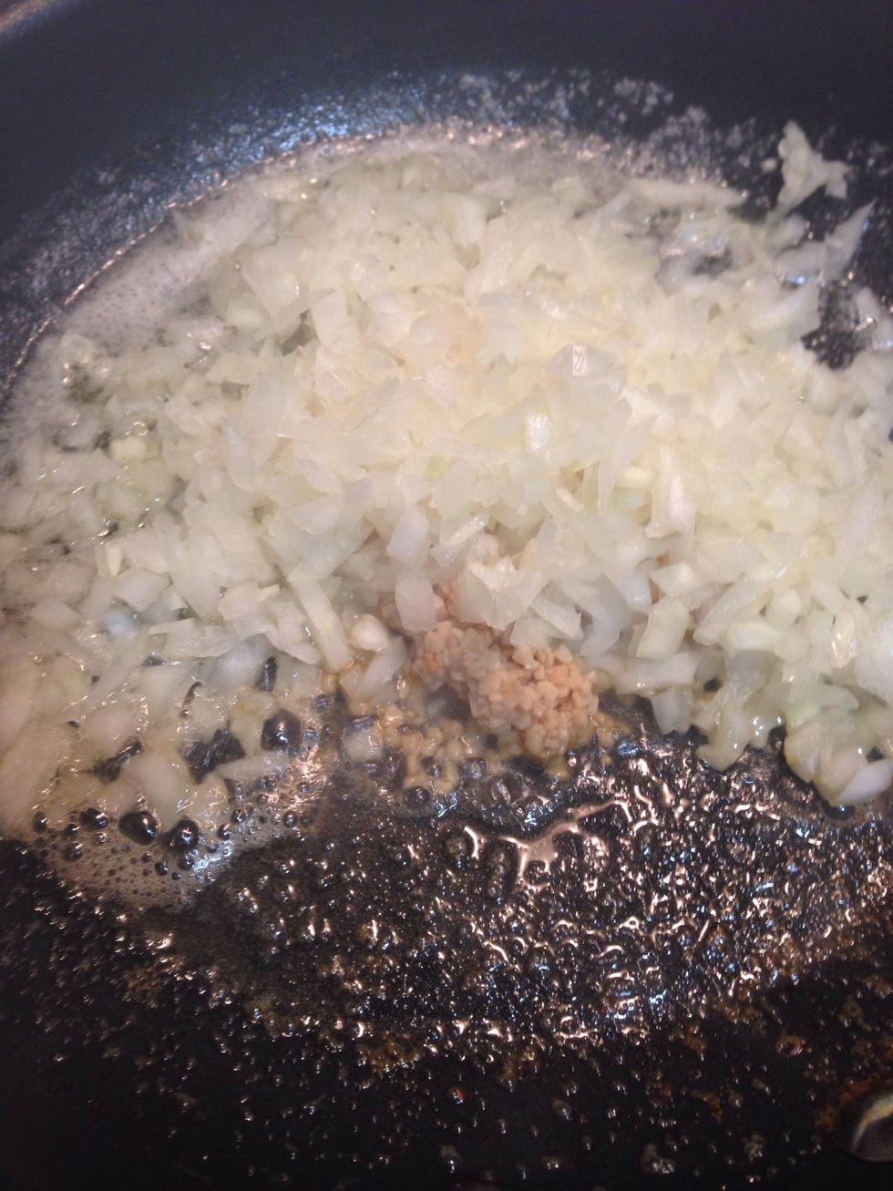 Add garlic and onion in it. Continue to saut\u00e9 it until it soft.