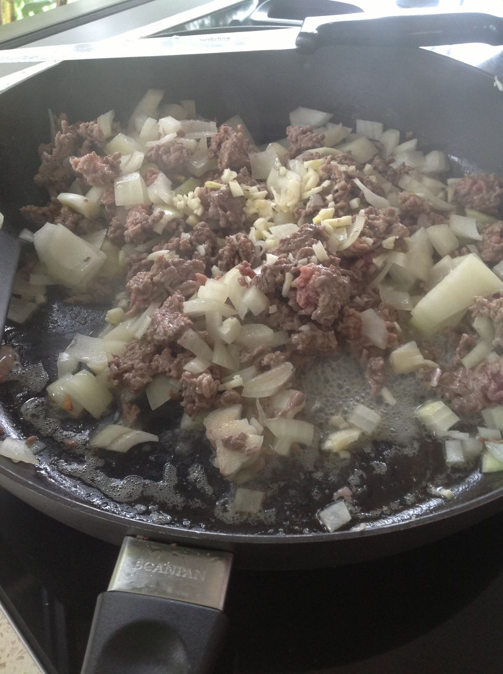 Add garlic and onion into pan