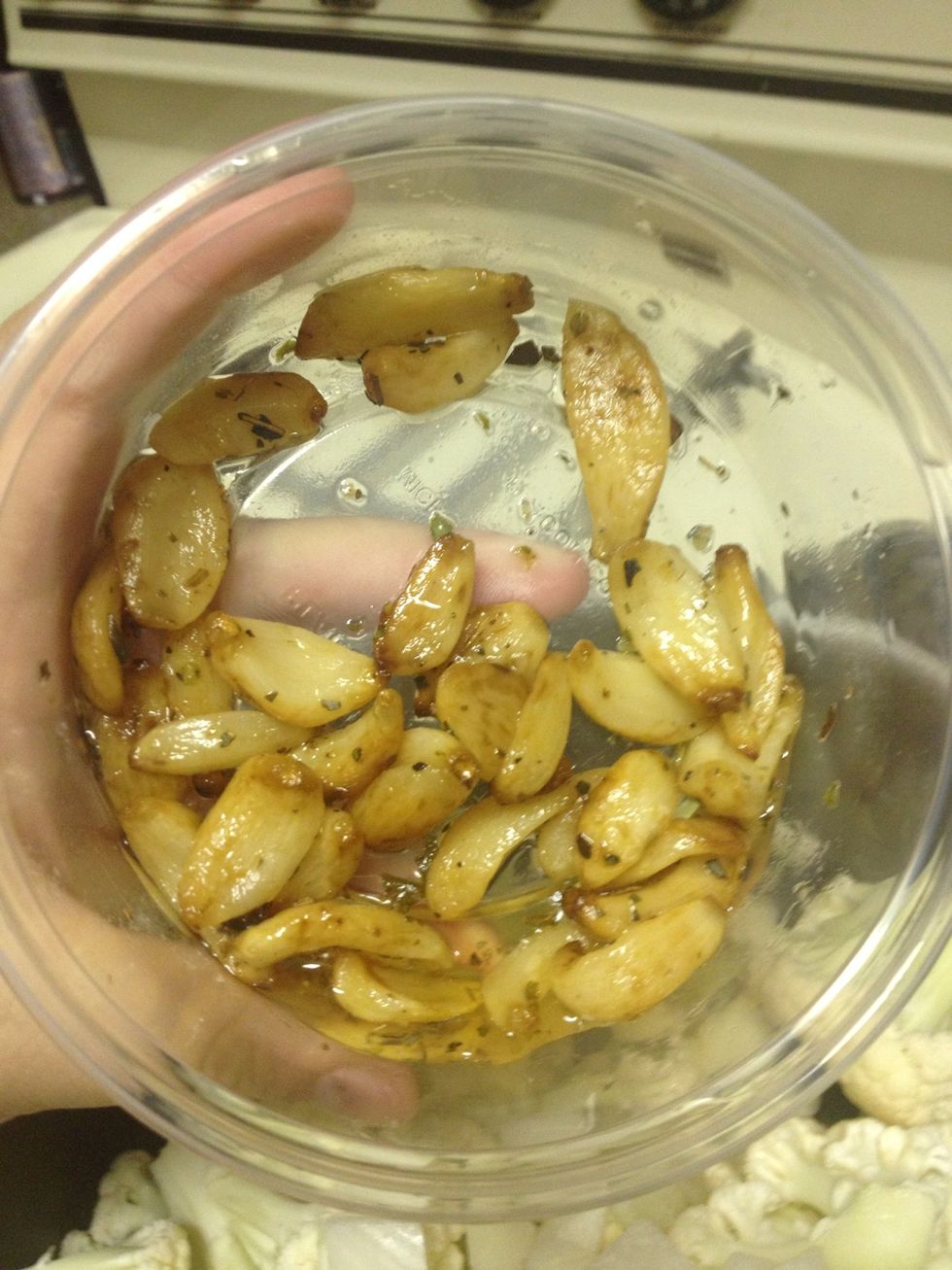 Add garlic. I added pre-roasted, again, because I'm lazy. You can add regular garlic or leave it out entirely.