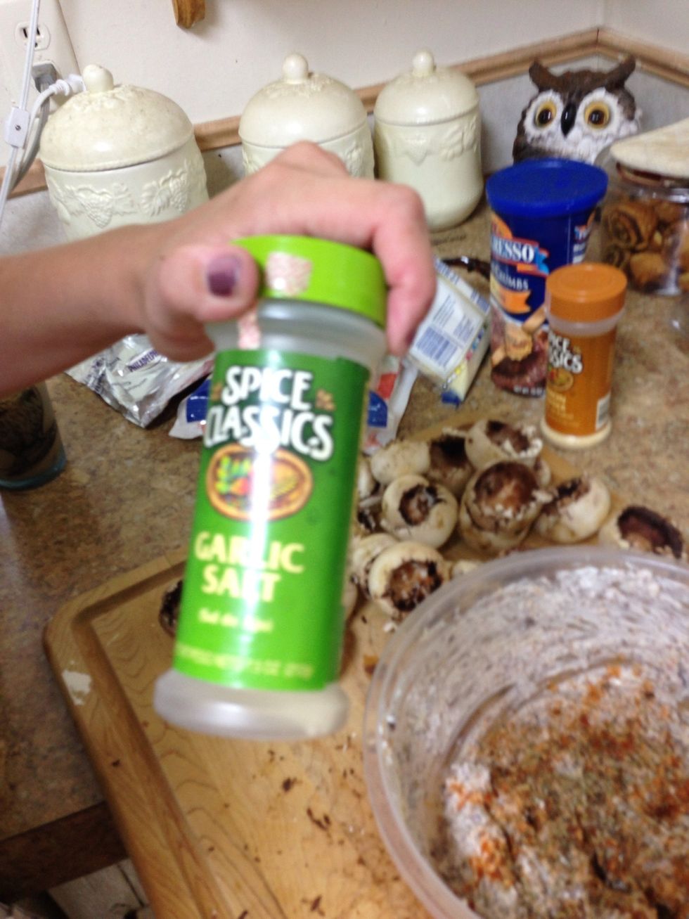 Add garlic salt to bits and cream cheese mixture.