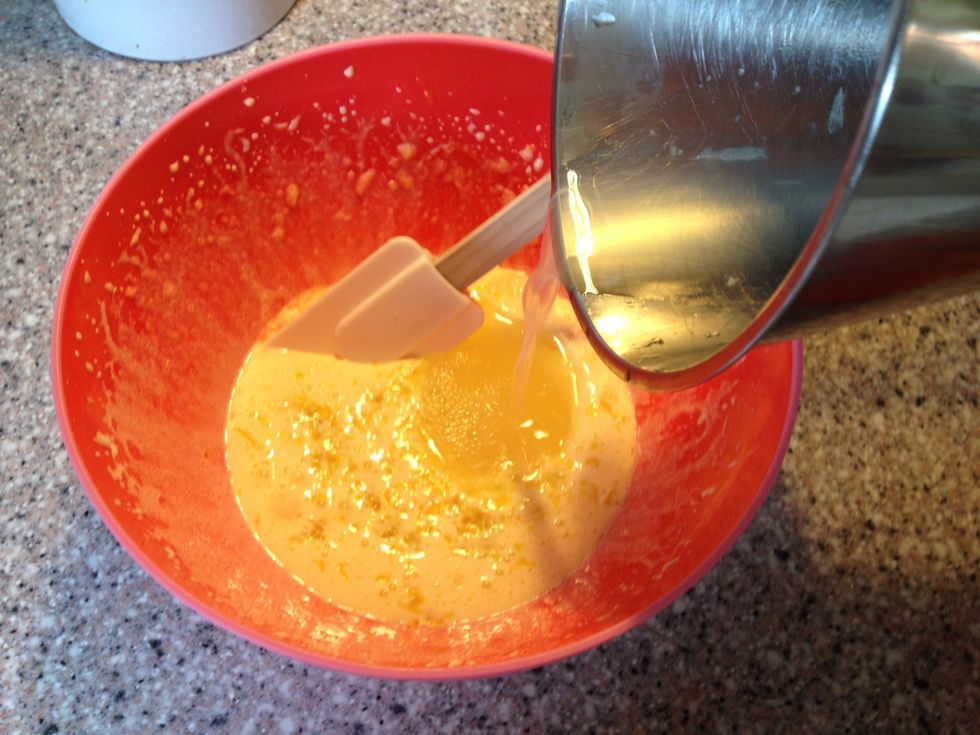 Add gelatine/lemon solution to the egg yolks and sugar mix.