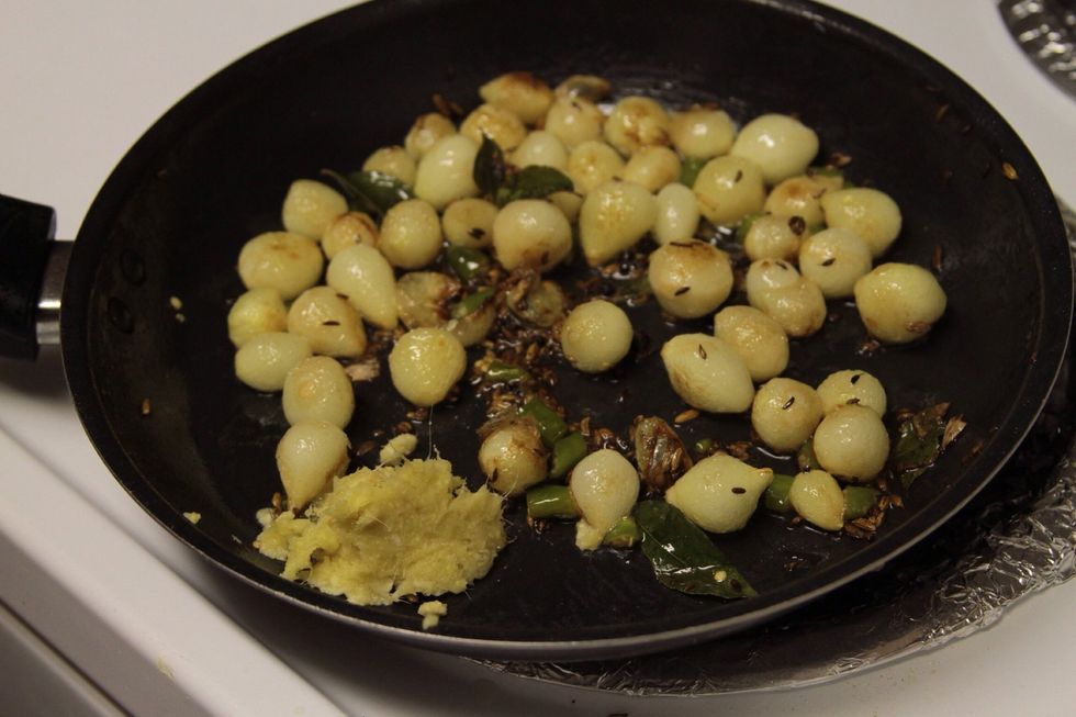 Add ginger garlic paste and fry till the raw smell of the ginger and garlic goes off