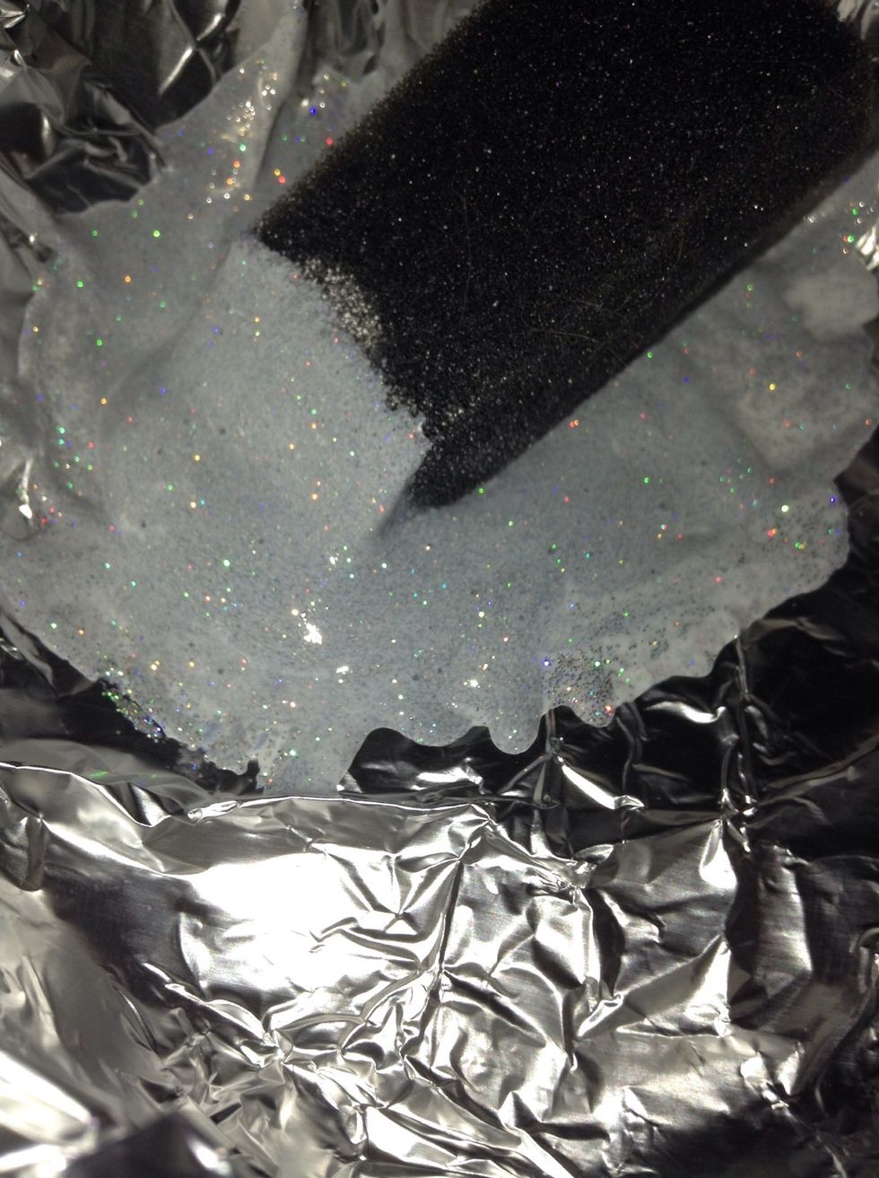 Add glitter and mix with a sponge brush.