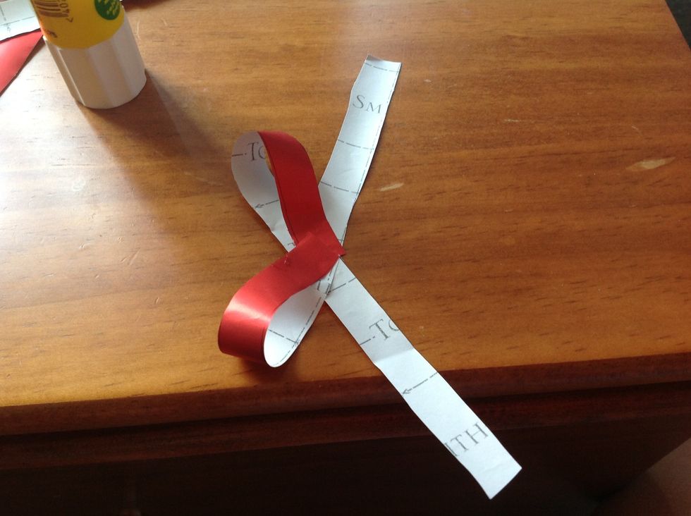 Add glue, put another strip over. Do the same with the other 2 strips left.