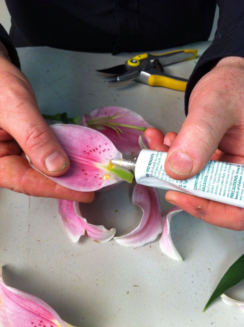 Add glue to the base of all the loose petals.