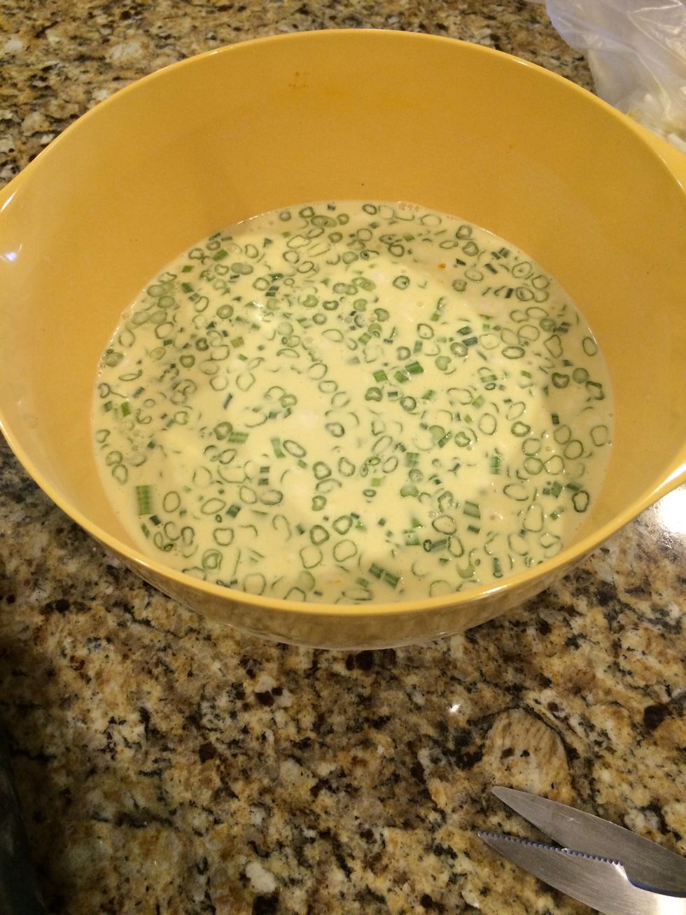 Add green onions to mix.