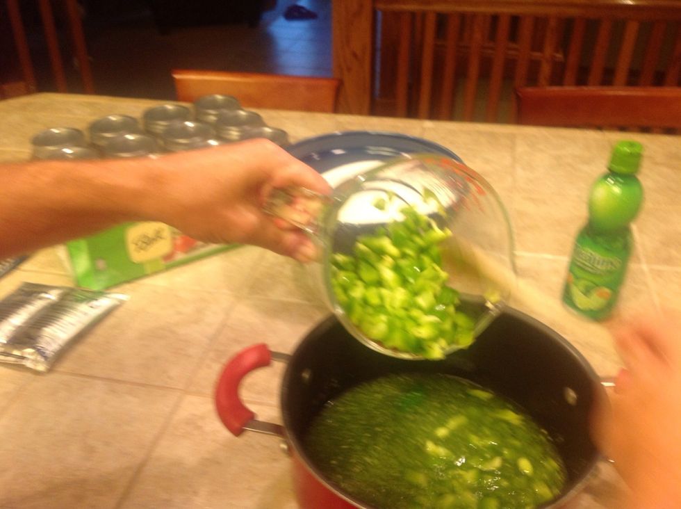 Add Green Peppers to Jalepenos and Vinegar.