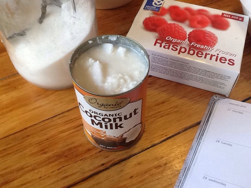 add half a cup of coconut milk and stir with a wooden spoon. (the raspberries are later \ud83d\udc4d)