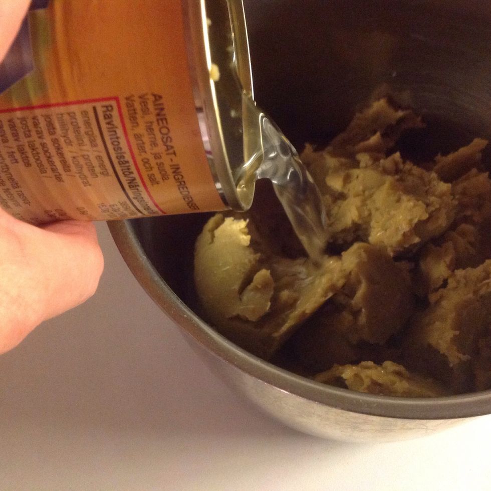 Add half a tin of water. Mix and heat.