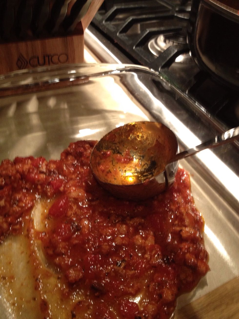 Add half of the sauce to the bottom of the pan