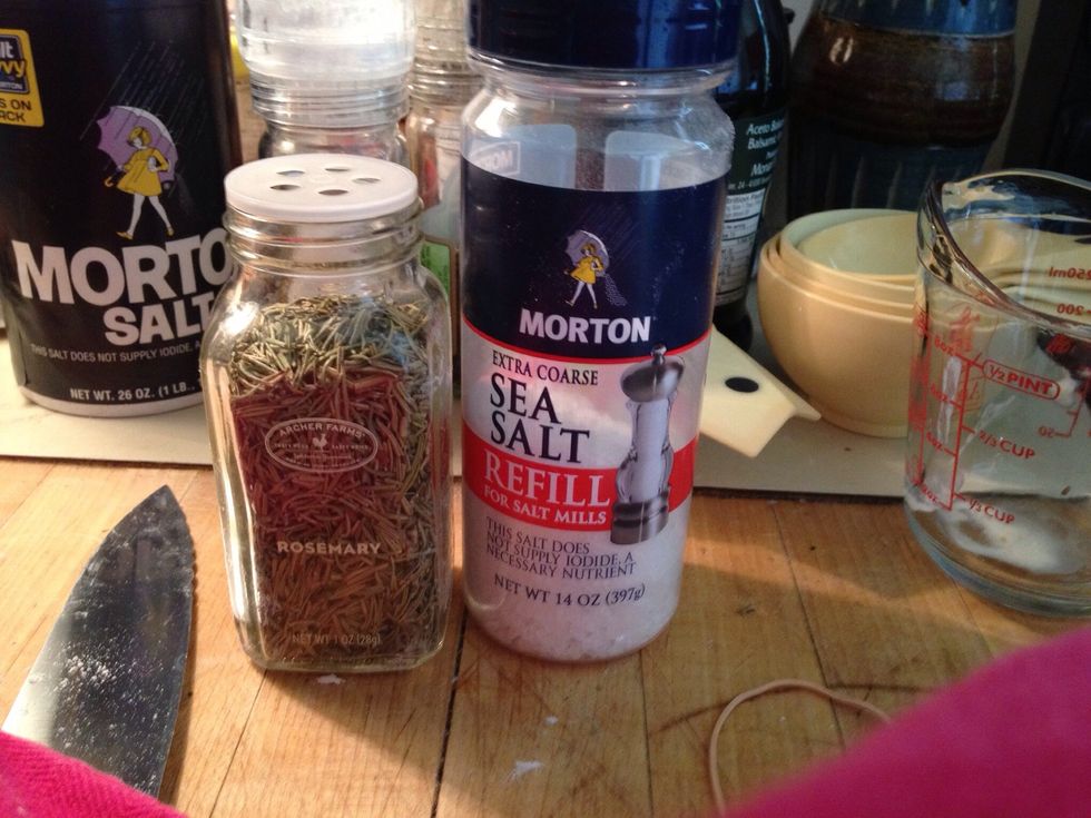 Add half of the sea salt and rosemary.