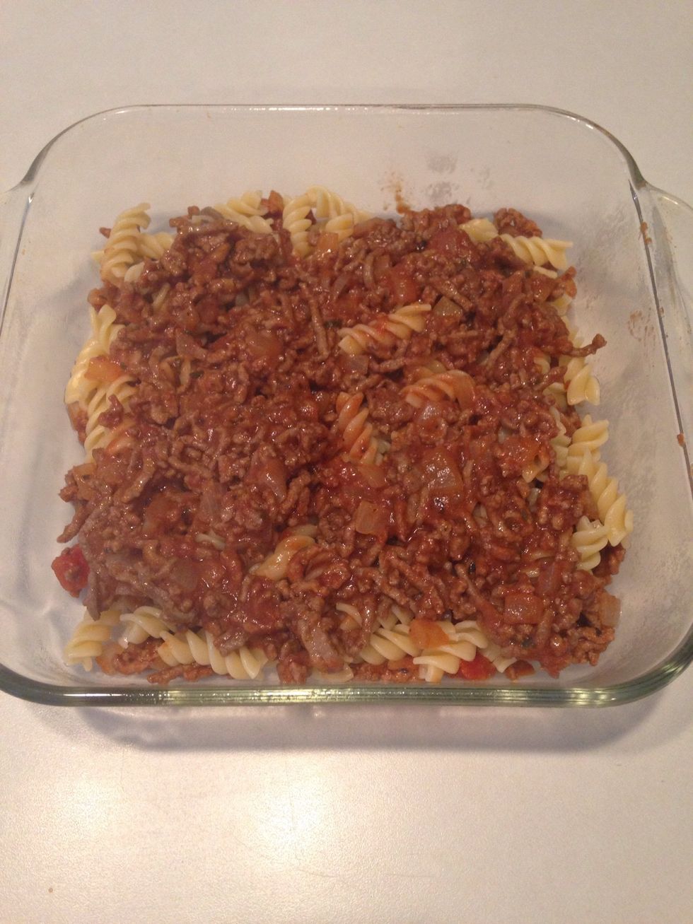 Add half the hamburger mixture.