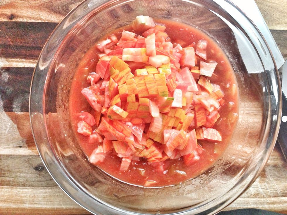 Add half the tomatoes (about 1 cup) and stir.
