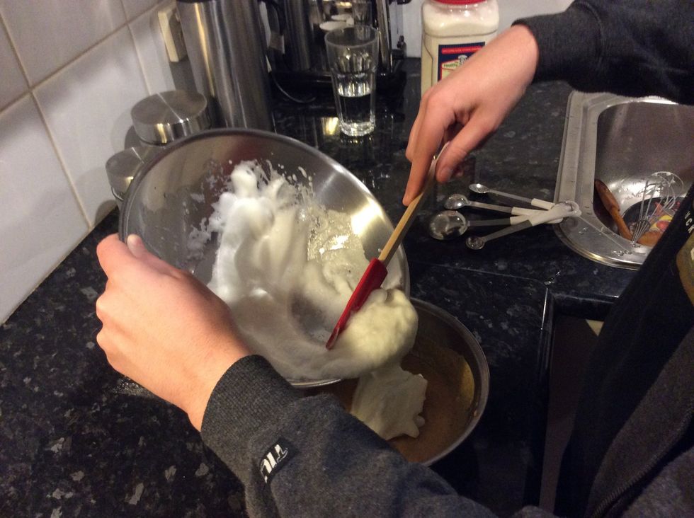 Add half to the sauce and gently fold in until mixed then add the rest and mix that in too