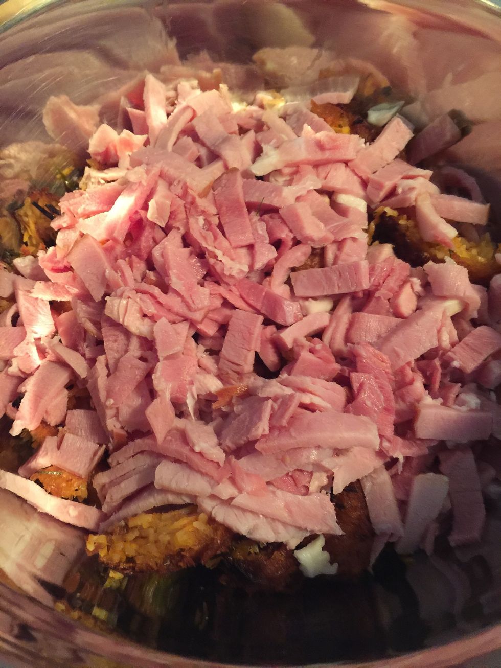 Add ham. Mix.
