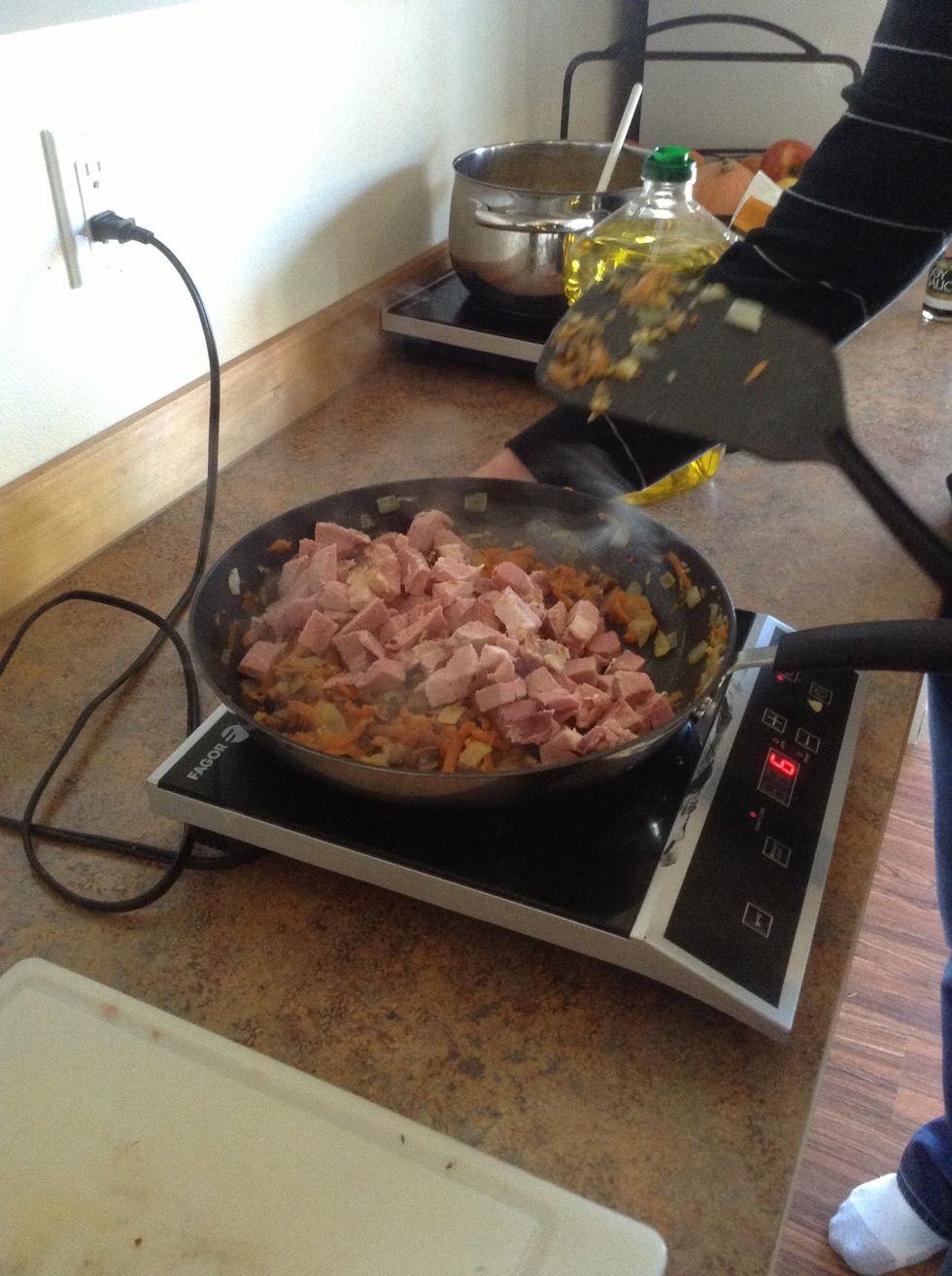 Add ham to skillet.