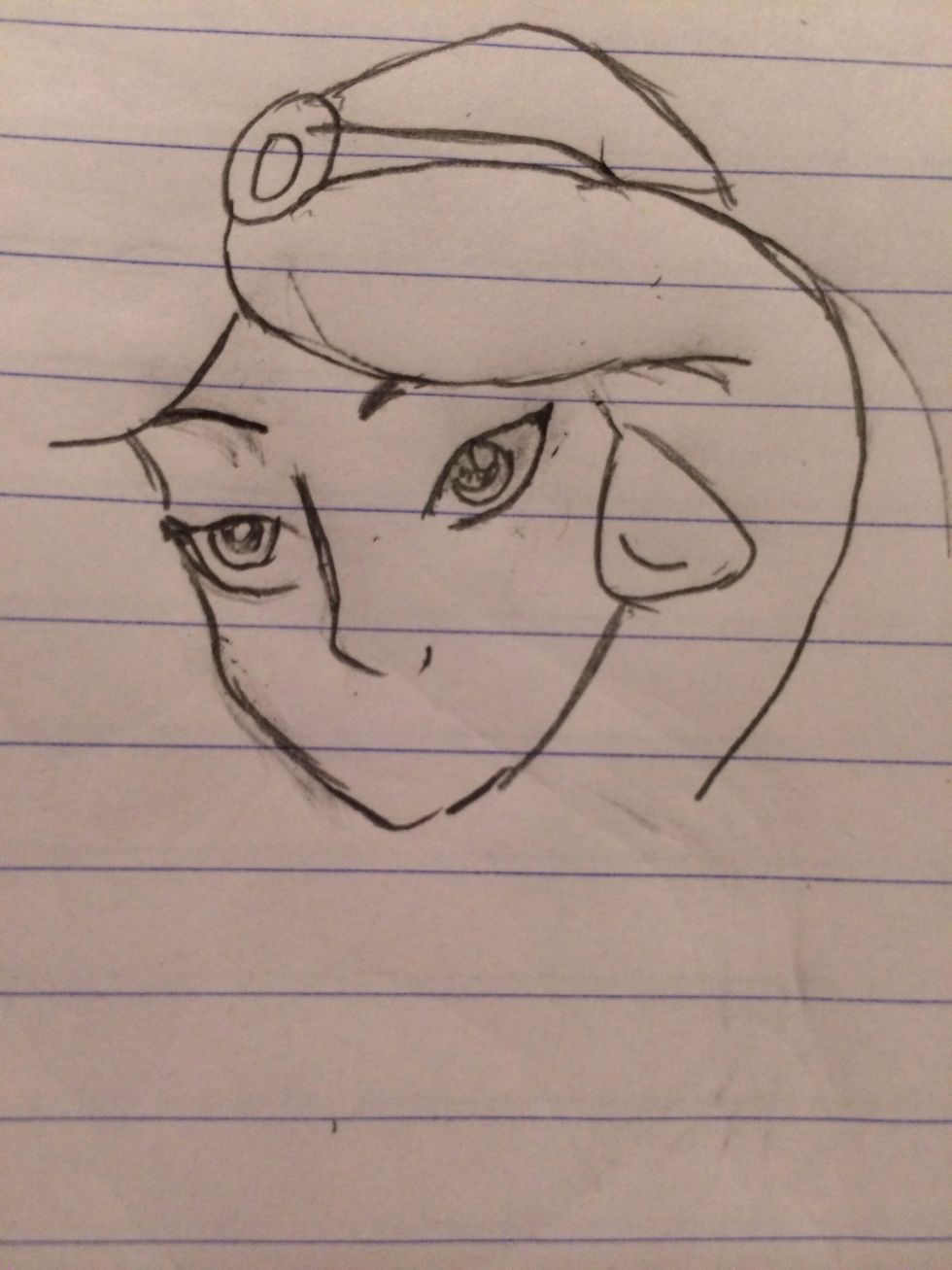 Add her head shape and her other eyebrow.