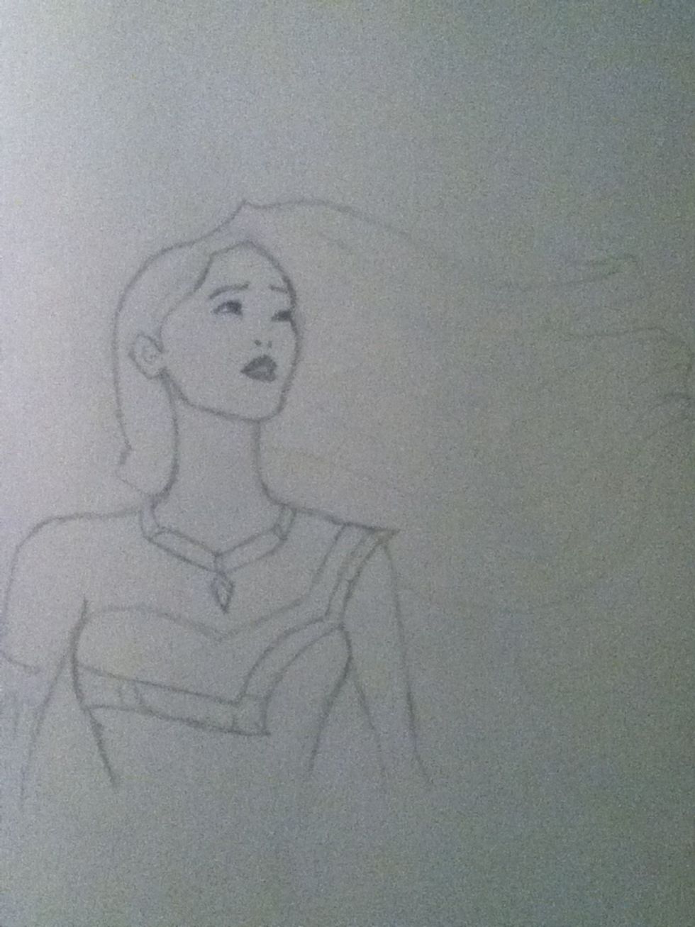 Add her top, chest, tattoo on her right arm, and the squiggle in her ear. Ta da!!! Pocahontas!!!