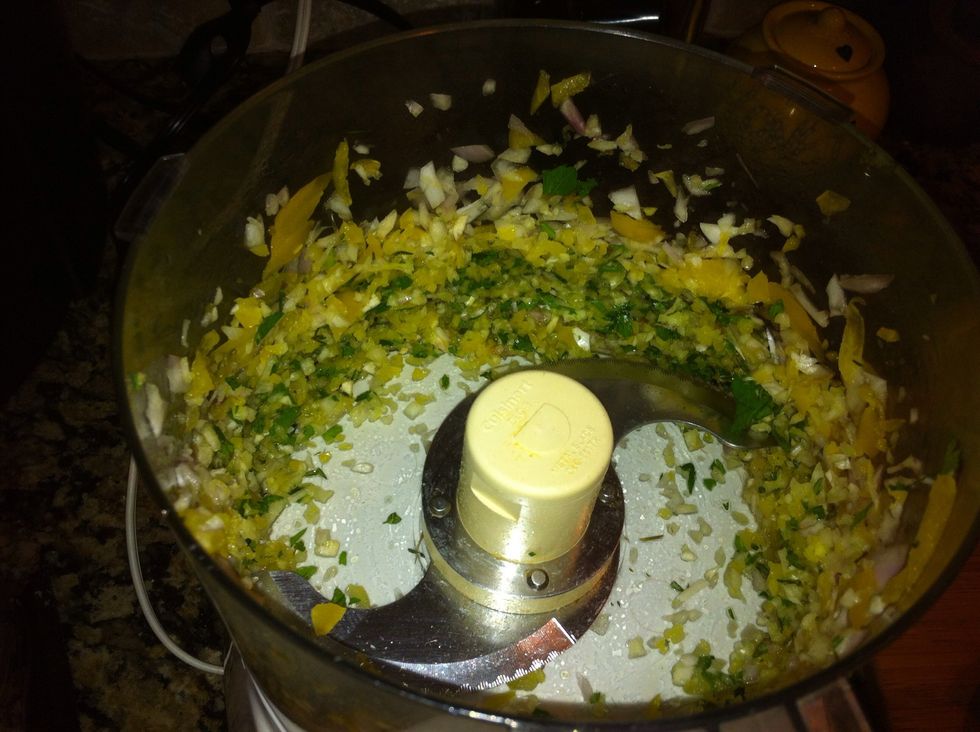 Add herbs and pulse more. Empty into mixing bowl.