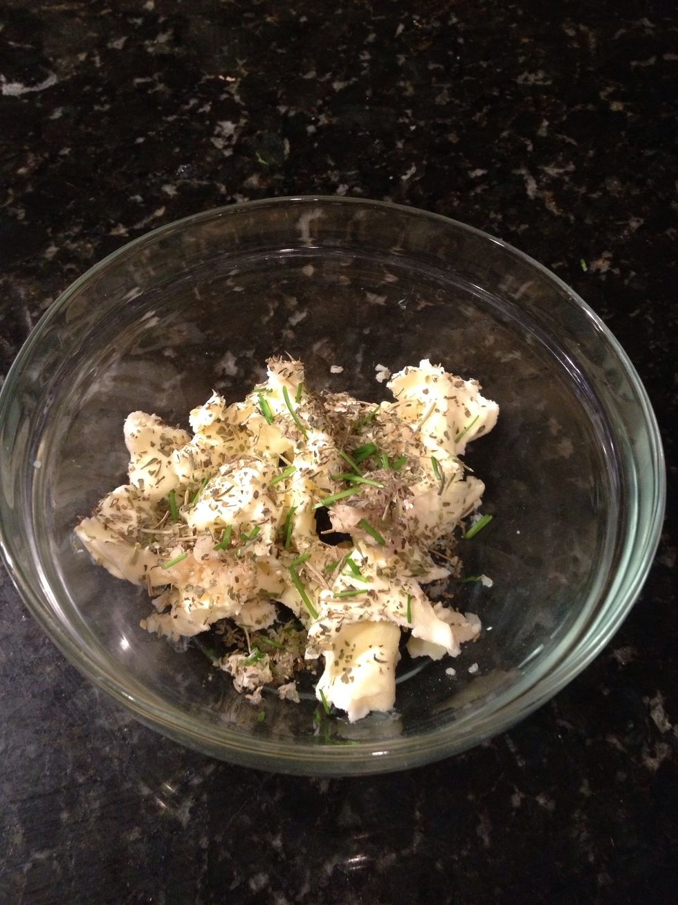 Add herbs and spices to butter.