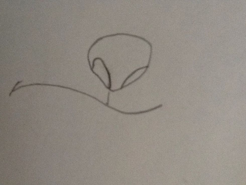 Add his nose by drawing a tear drop with two tear drops inside