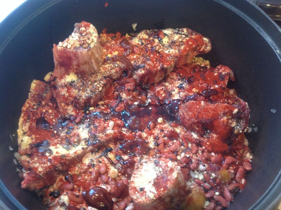 Add honey and molasses and BBQ sauce