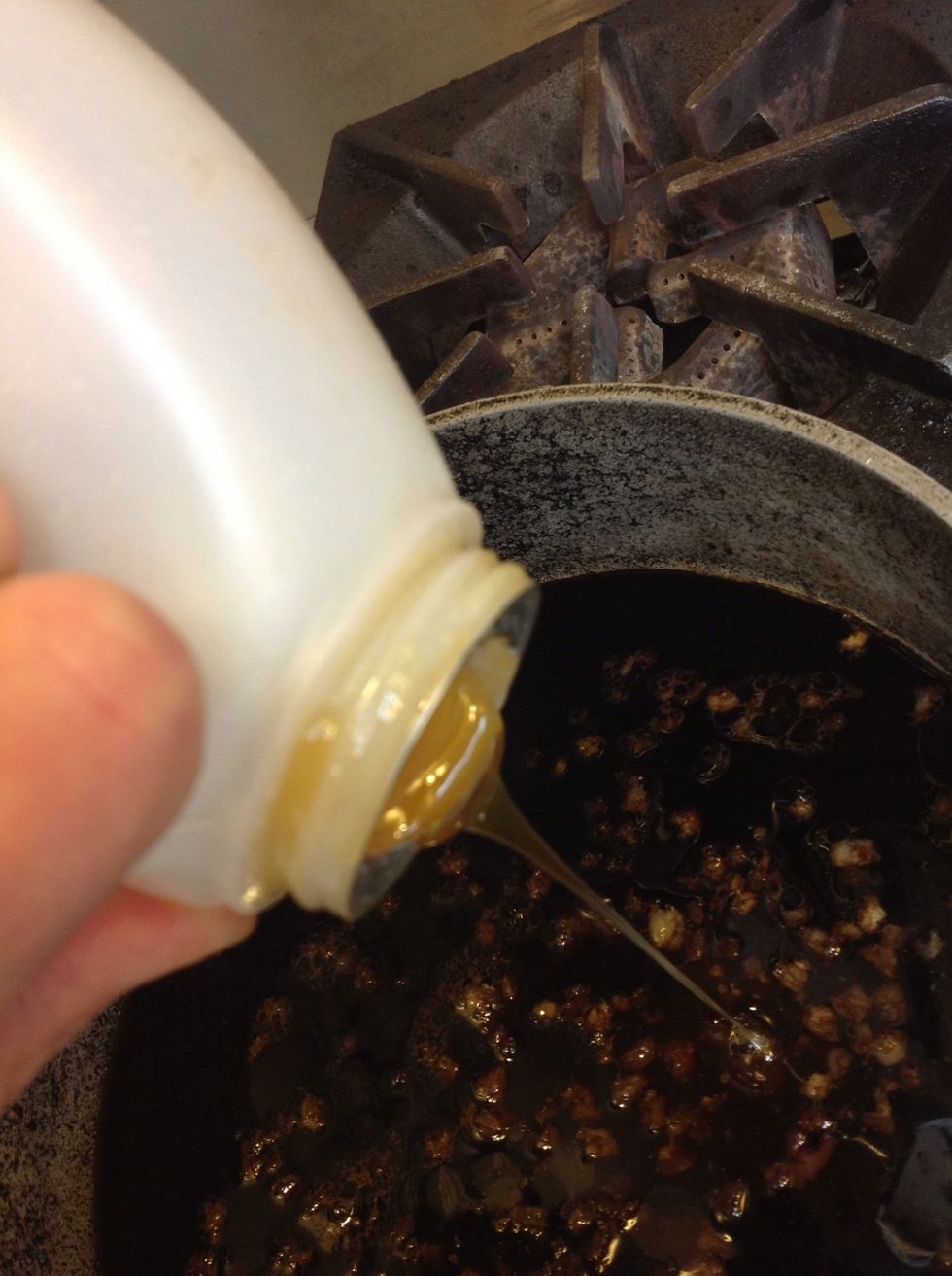 Add honey and stock. Reduce until slightly thick
