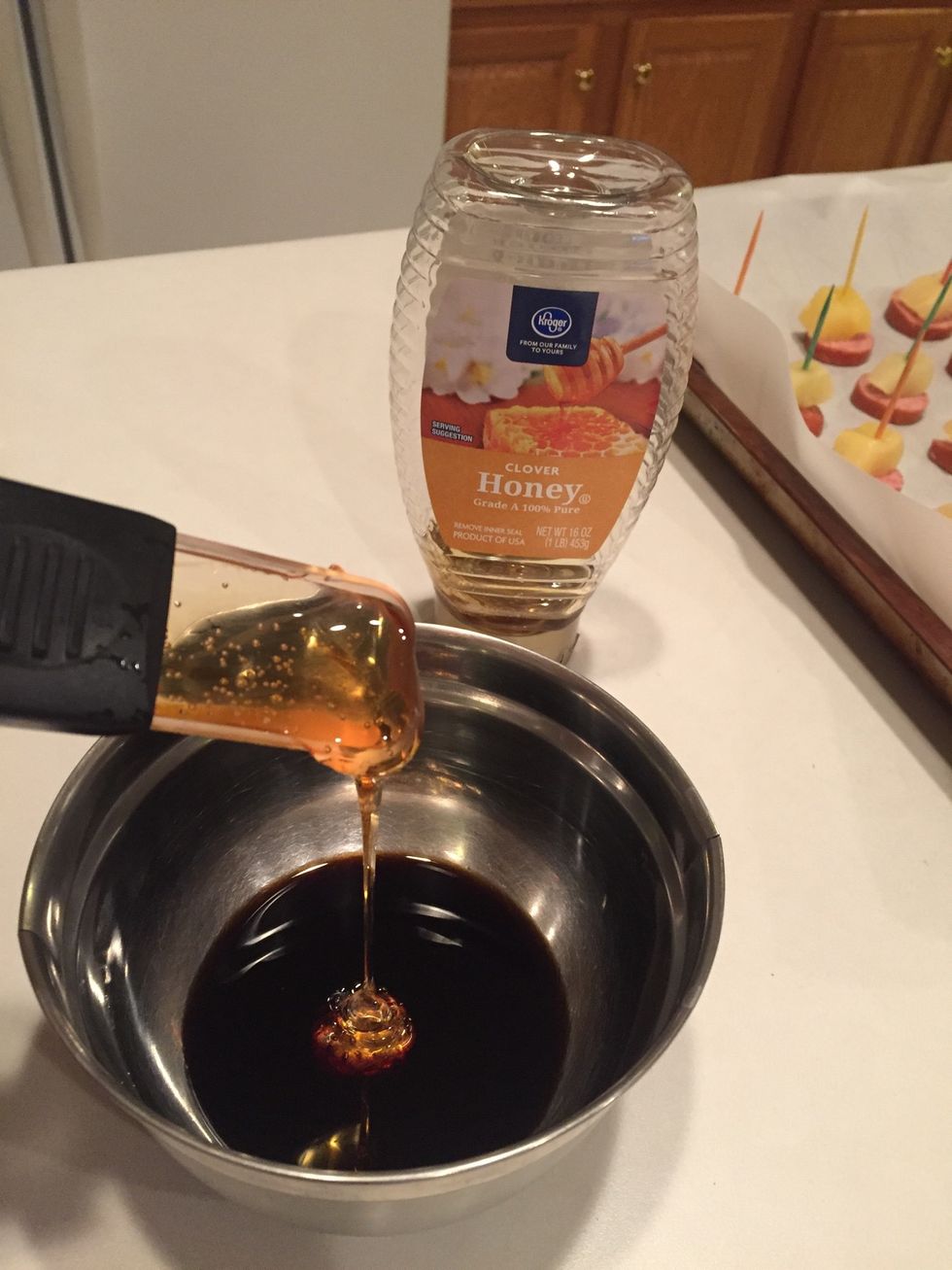 Add honey. (If you prefer a thick sauce you may want to add more honey and less pineapple juice.)