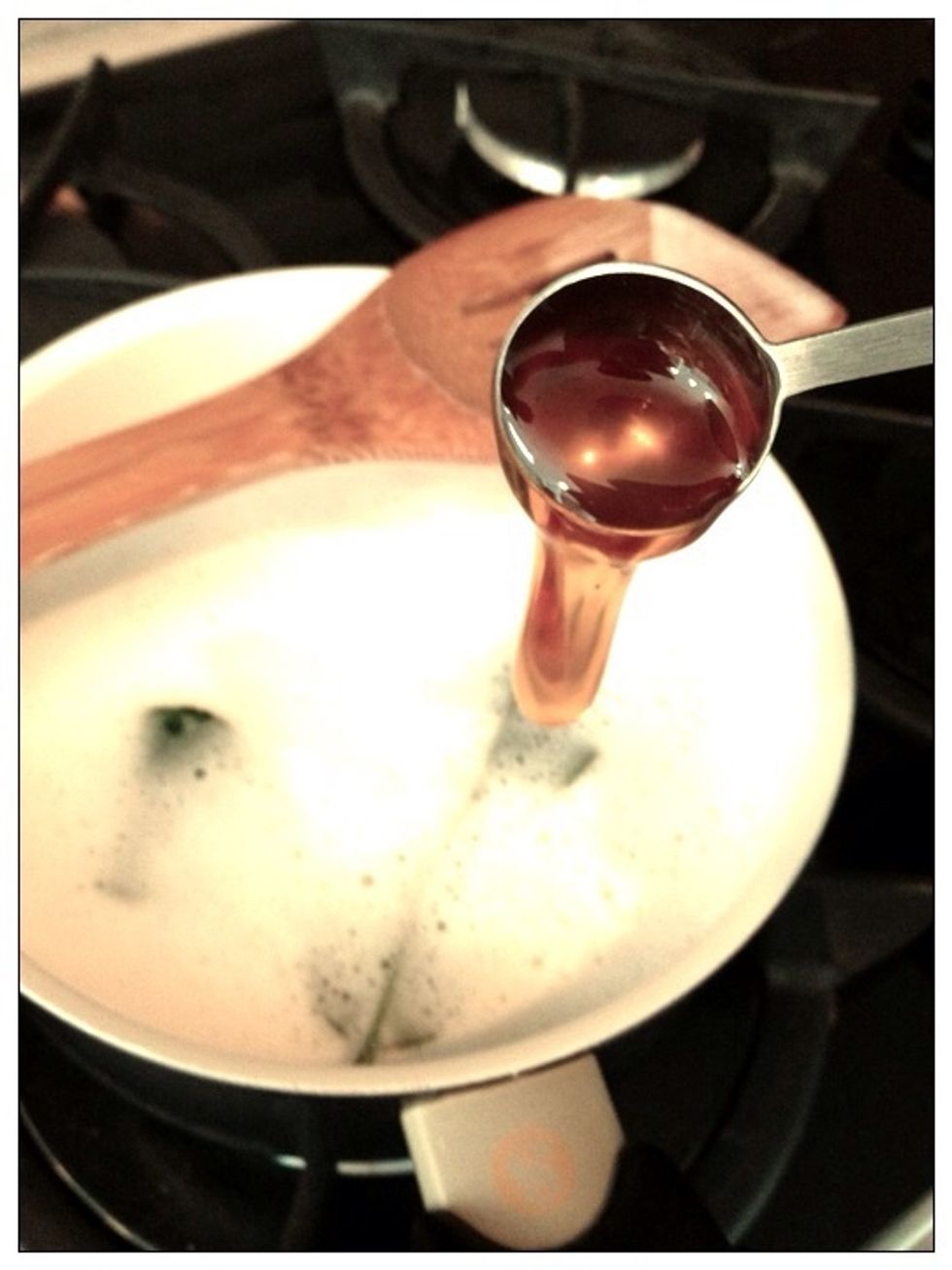 Add honey into the cooking pan
