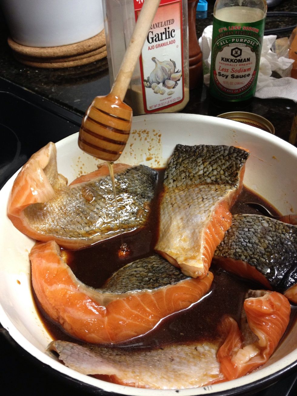 Add honey , make sure all pieces are coated with the mixture