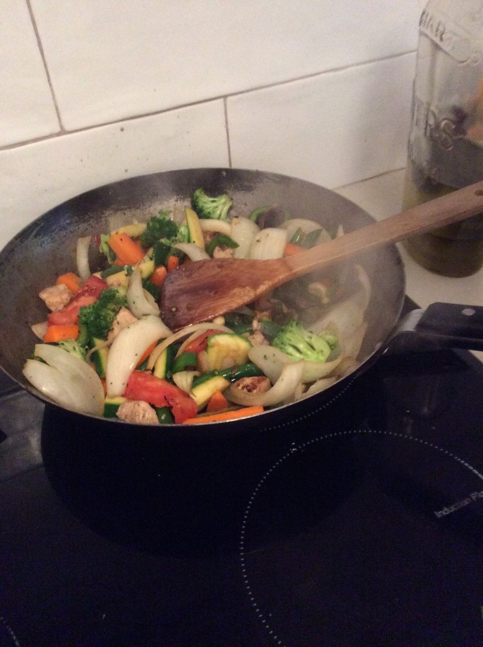 Add honey, soy sauce and sweet chilli sauce to ingredients.