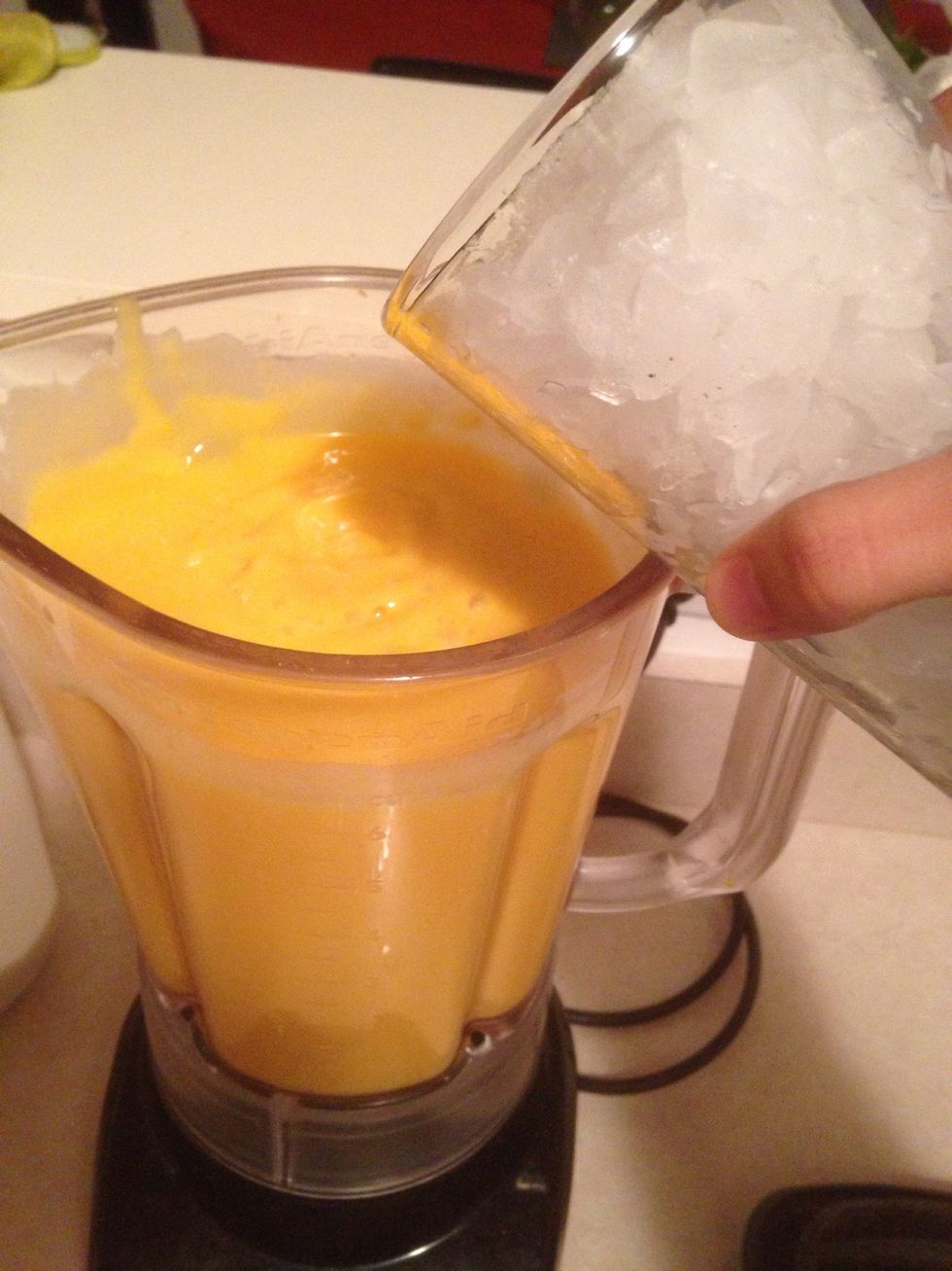 Add ice to blender and blend it. After blending it pour it in the glasses