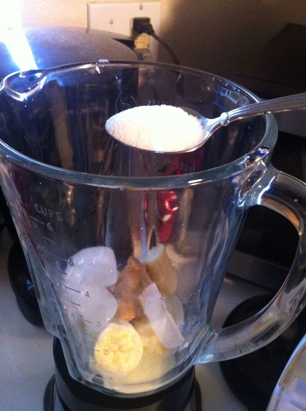 Add ice (to your liking consistency), milk, and sugar next