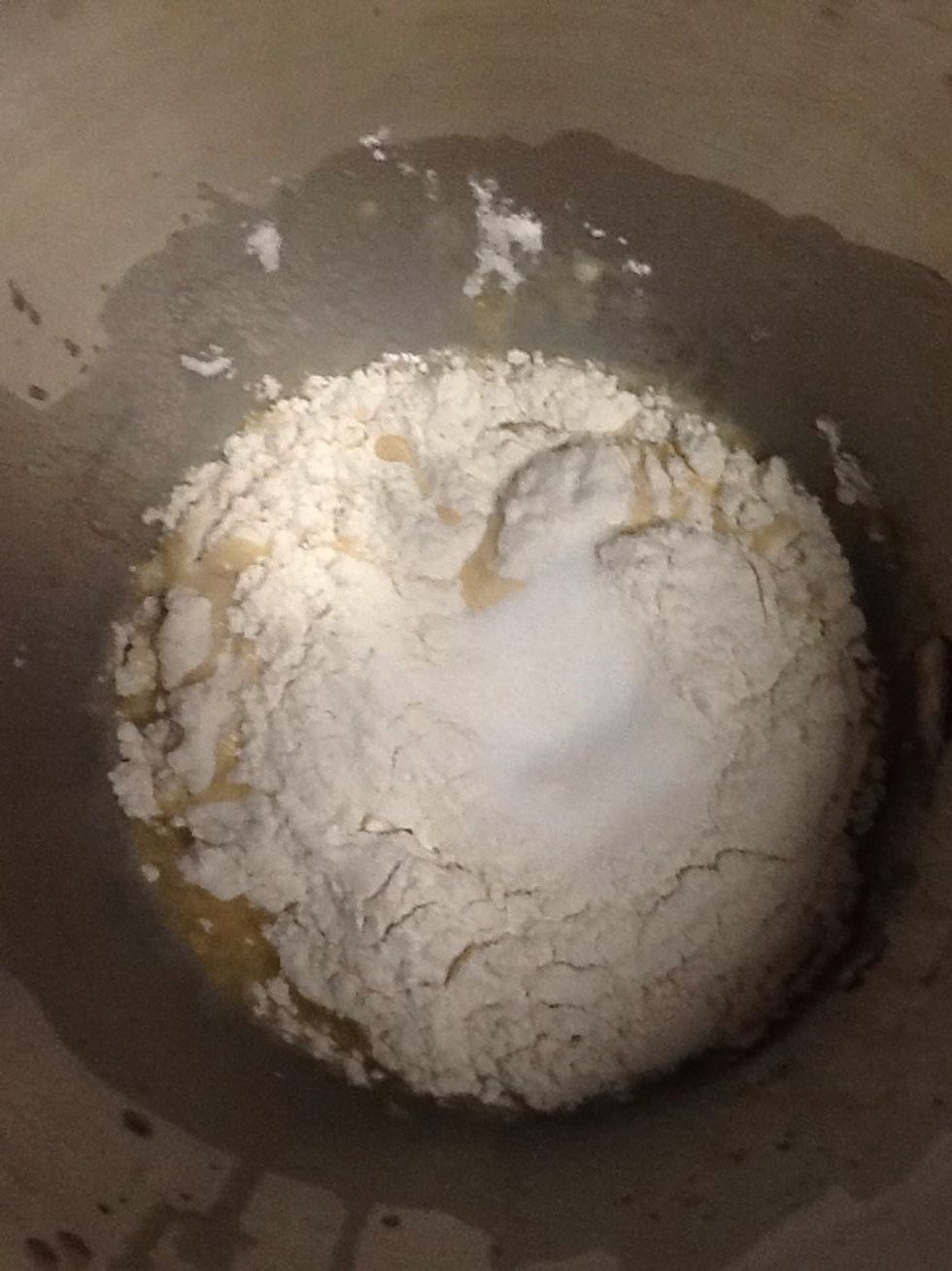 Add in 1 cup of flower and 1tsp of fine salt.