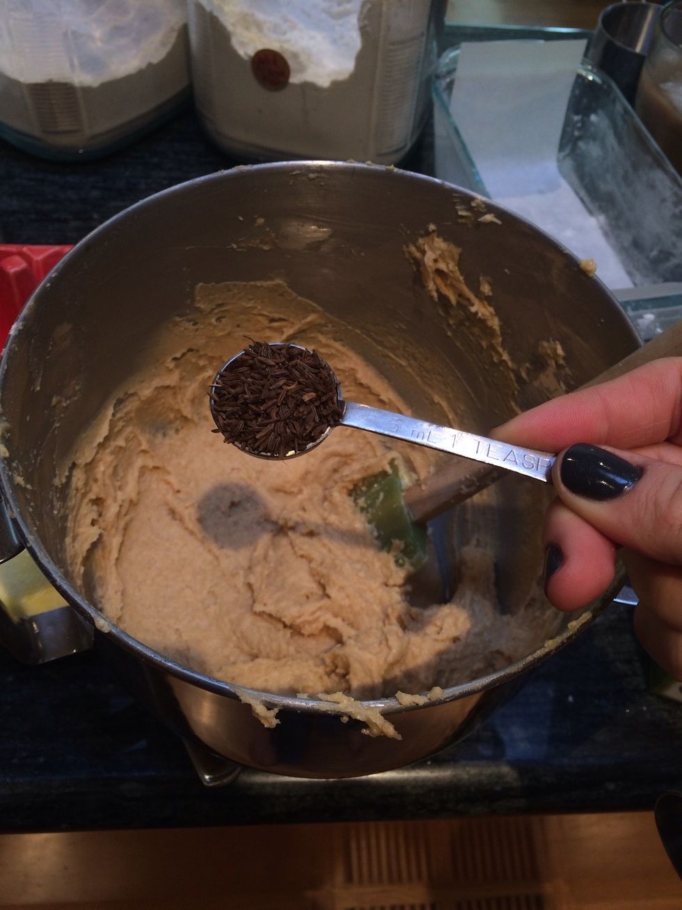 Add in 1 teaspoon of caraway seeds, and mix well.