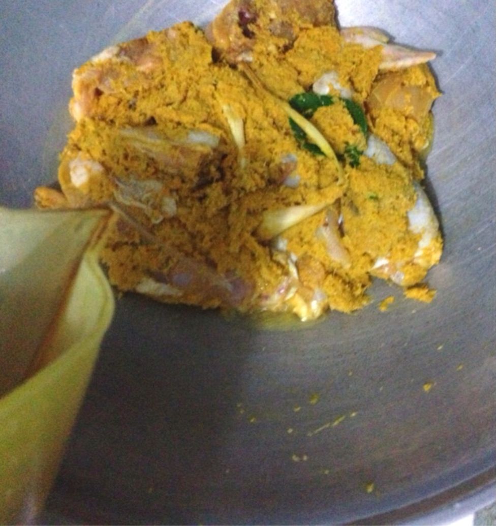 Add in 175ml of water or coconut water. Coconut water will infuse more sweetness to the chicken mixture