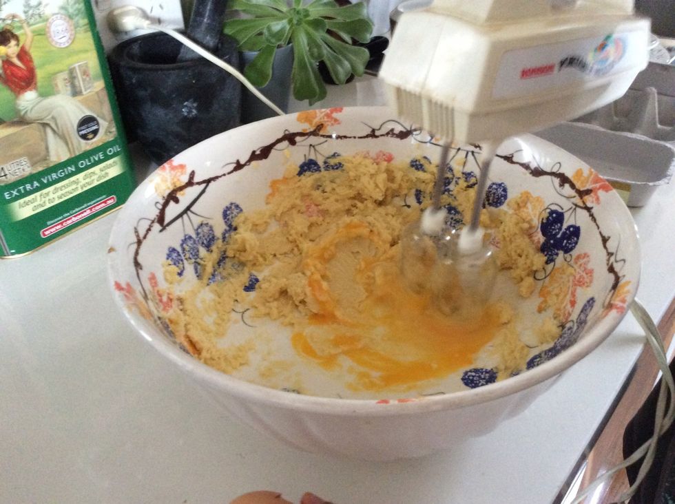 Add In 2 eggs 1 at a time and beat well after each addition