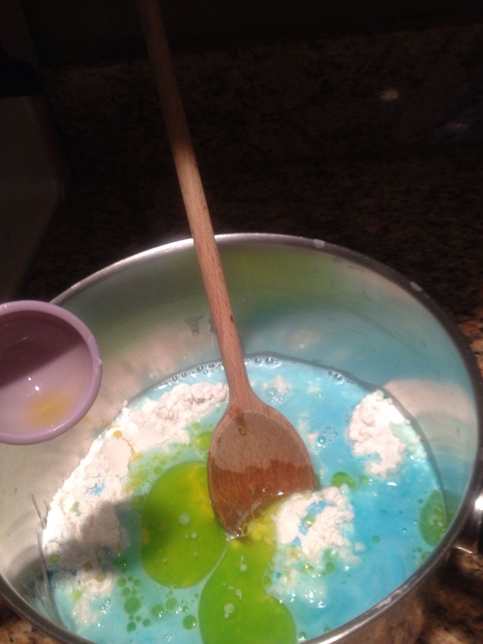 Add in 2 tablespoons of oil. It does not have to be olive oil it could be vegetable oil or canola oil.
