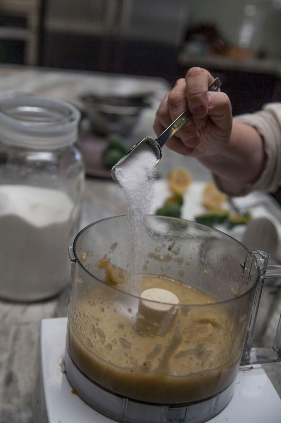 Add in 2 Tbs of sugar and whiz it up.