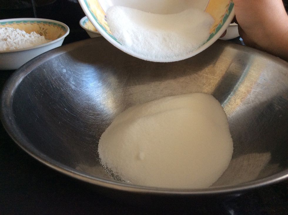 Add in 3/4 of a cup of caster sugar