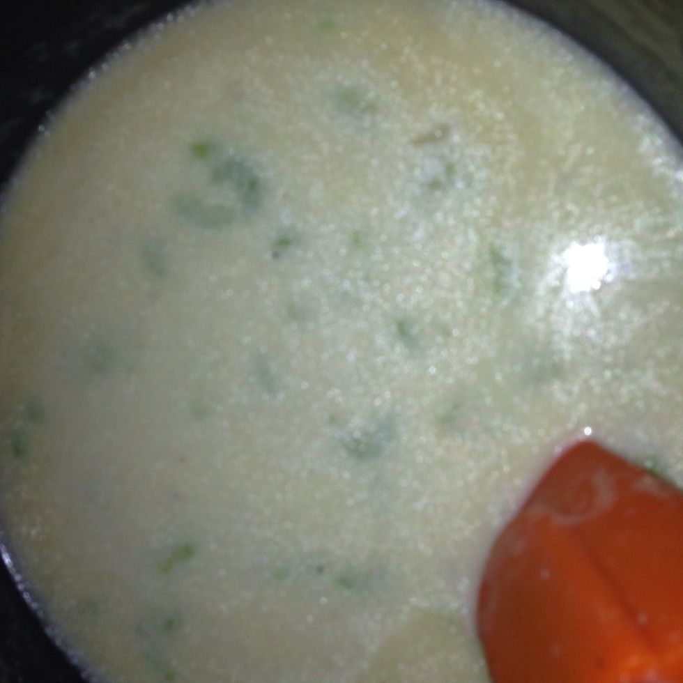 Add in about 1c of milk and allow to thicken up