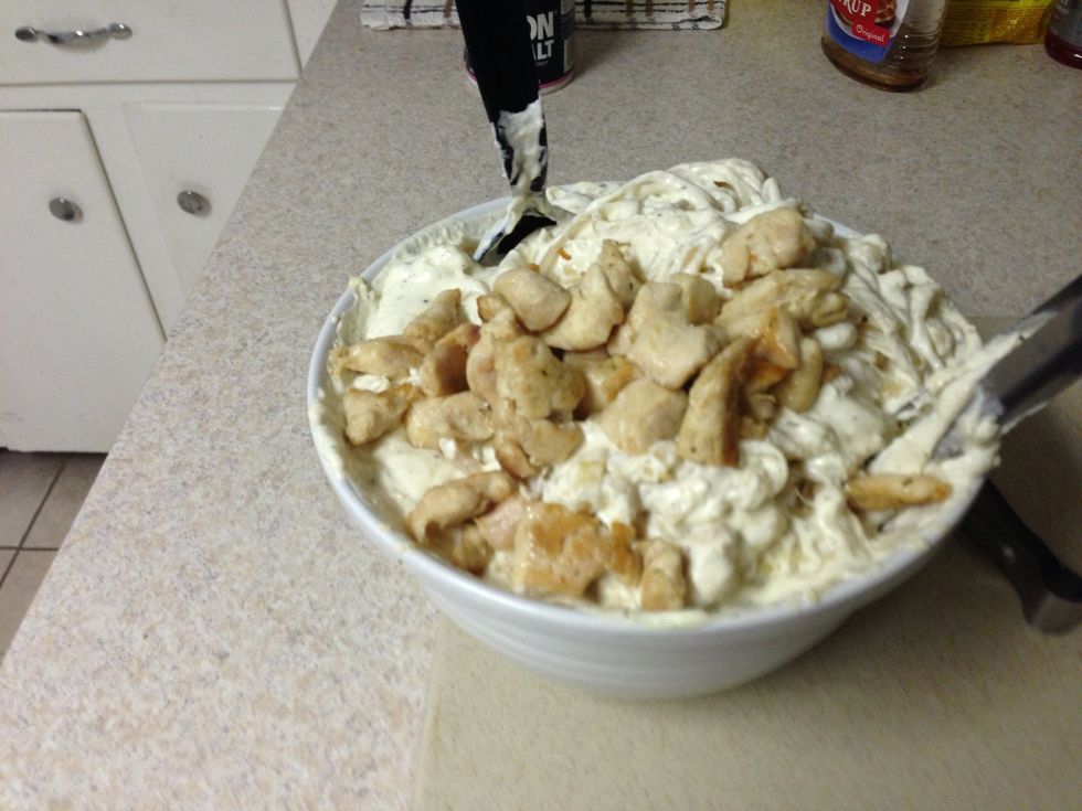 Add in bowl with pasta and sauce.