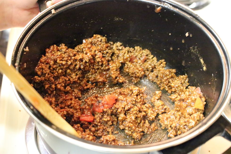 Add in can of diced tomatoes. We used fire roasted.
