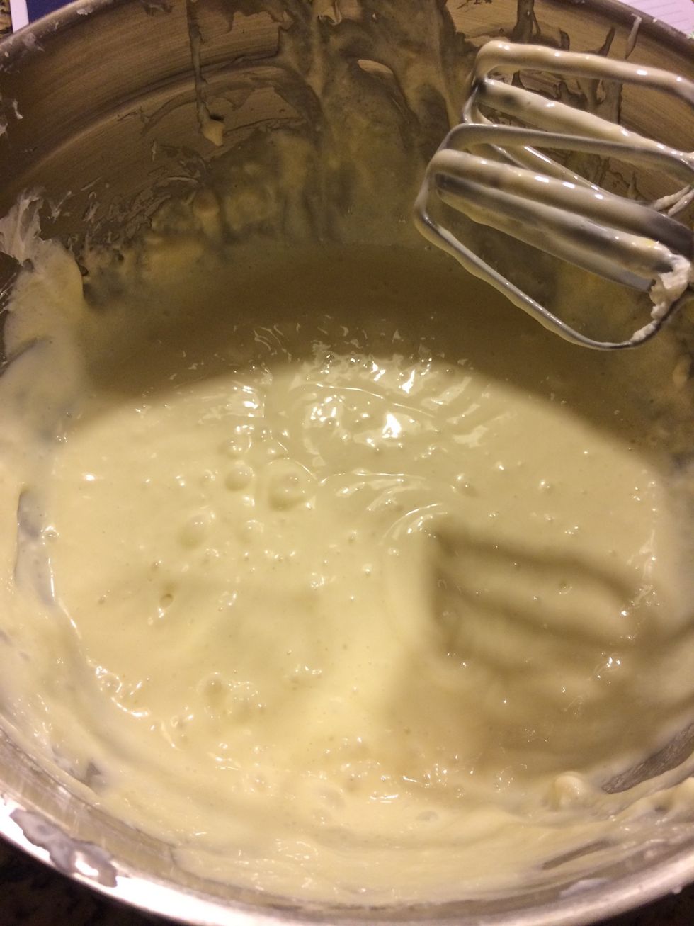 Add in cup of sour cream and pinch of salt mix until blended