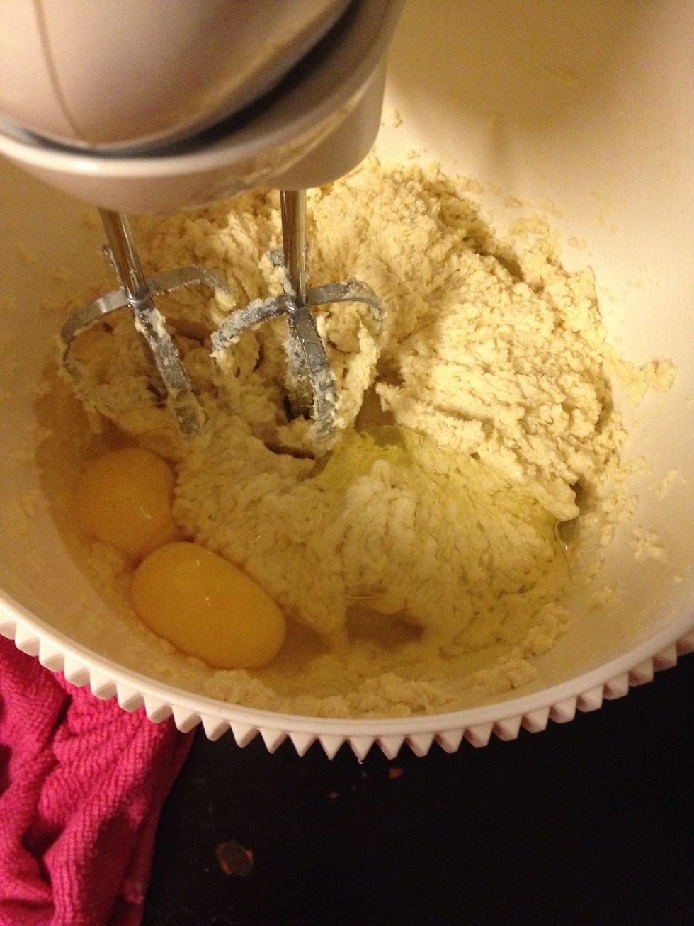 Add in eggs into the mixture and beat until incorporated.