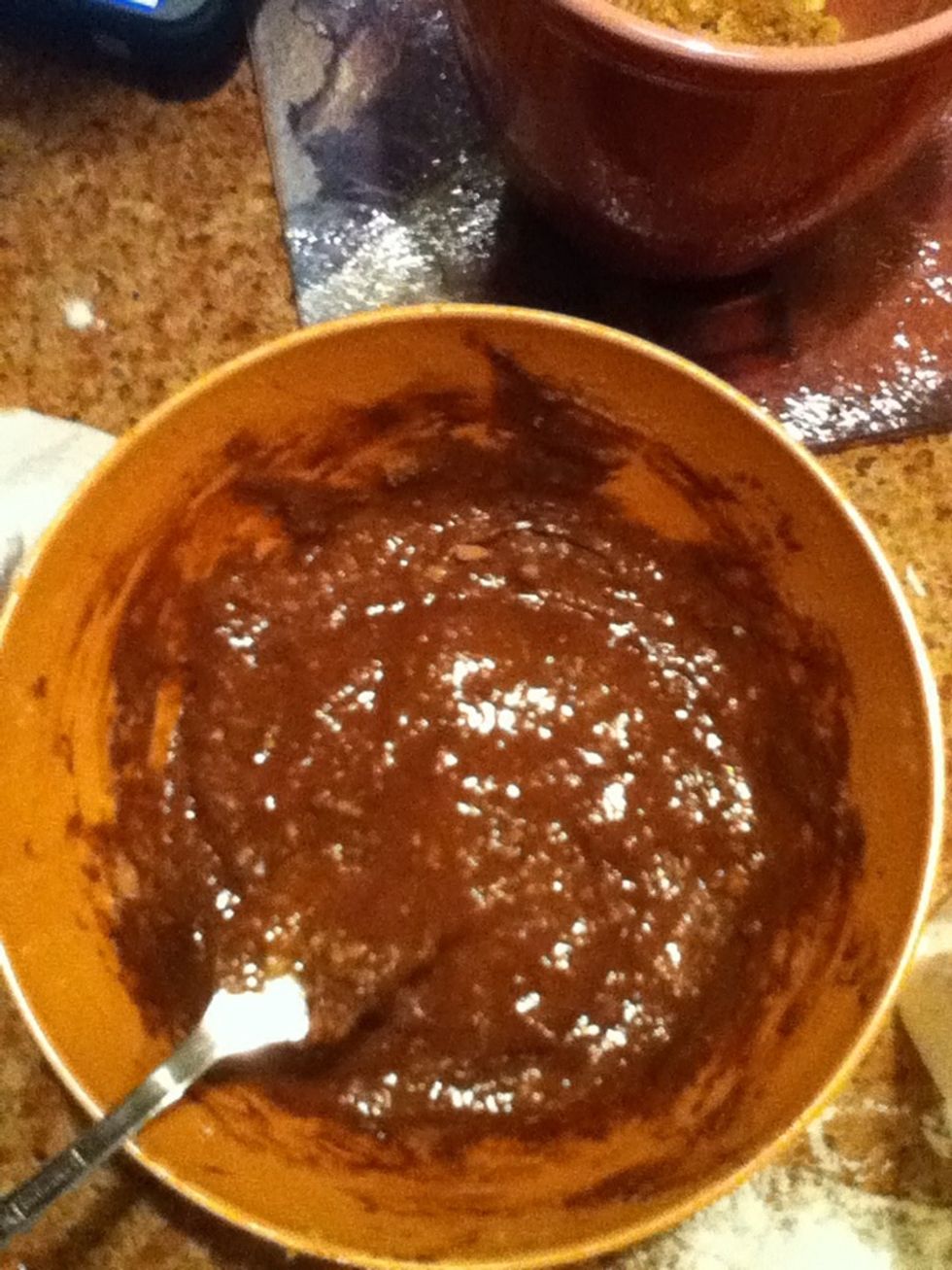 Add in flour, salt, and cocoa powder