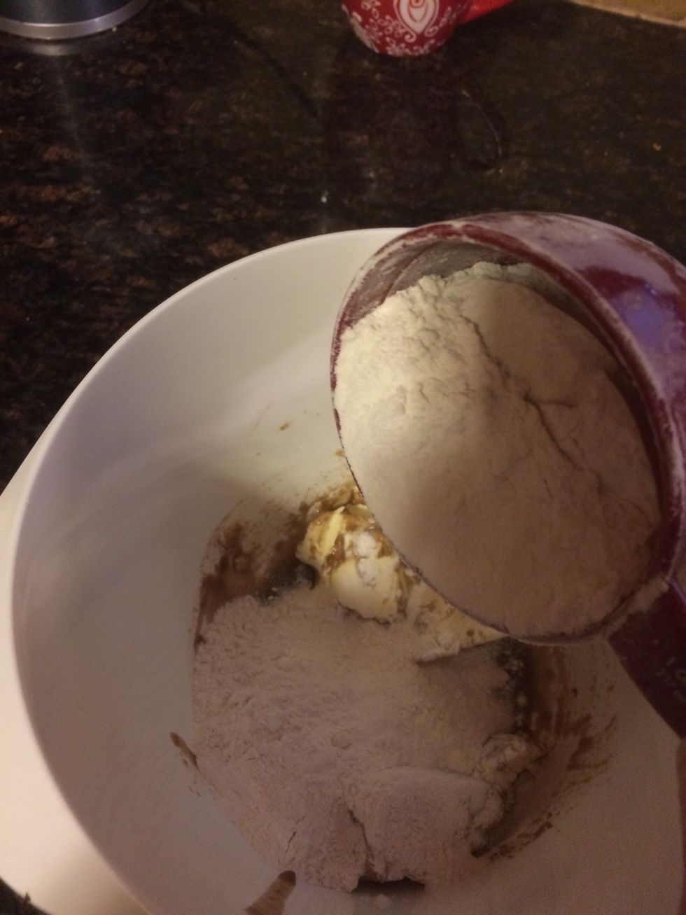 Add in flour to the butter mixture.